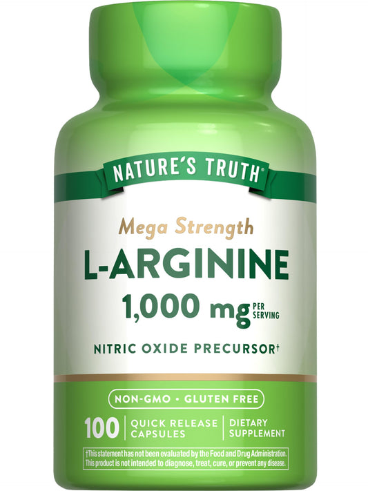 Nature's Truth L-Arginine 1000mg | 100 Capsules | Mega Strength | Non-GMO & Gluten Free Supplement
