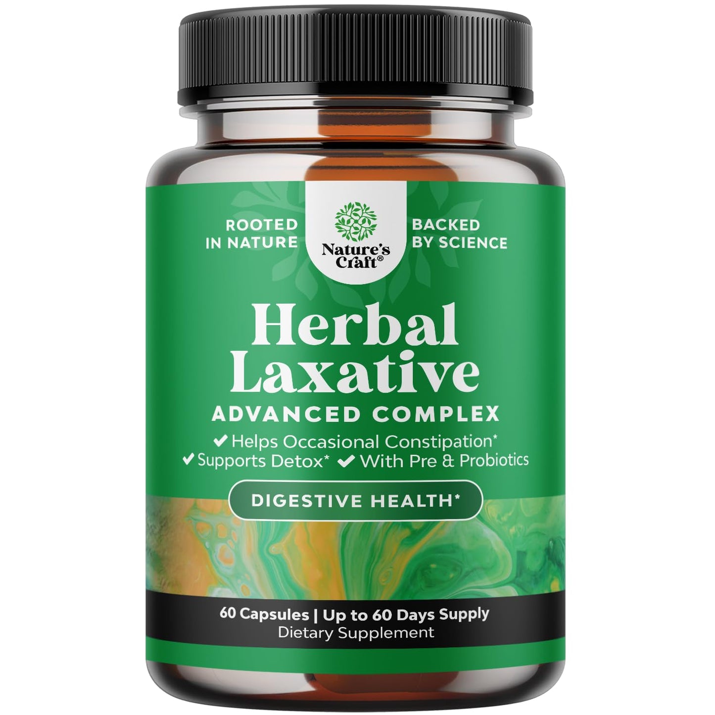 Herbal Laxative Capsules with Probiotics - Natural Laxatives for Constipation with Senna Leaf, Psyllium, Aloe Vera - Colon Cleanse for Women & Men - Detox for Gut Health & Weight Management - 60 Ct