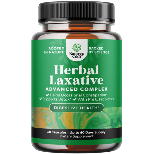 Herbal Laxative Capsules with Probiotics - Natural Laxatives for Constipation with Senna Leaf, Psyllium, Aloe Vera - Colon Cleanse for Women & Men - Detox for Gut Health & Weight Management - 60 Ct