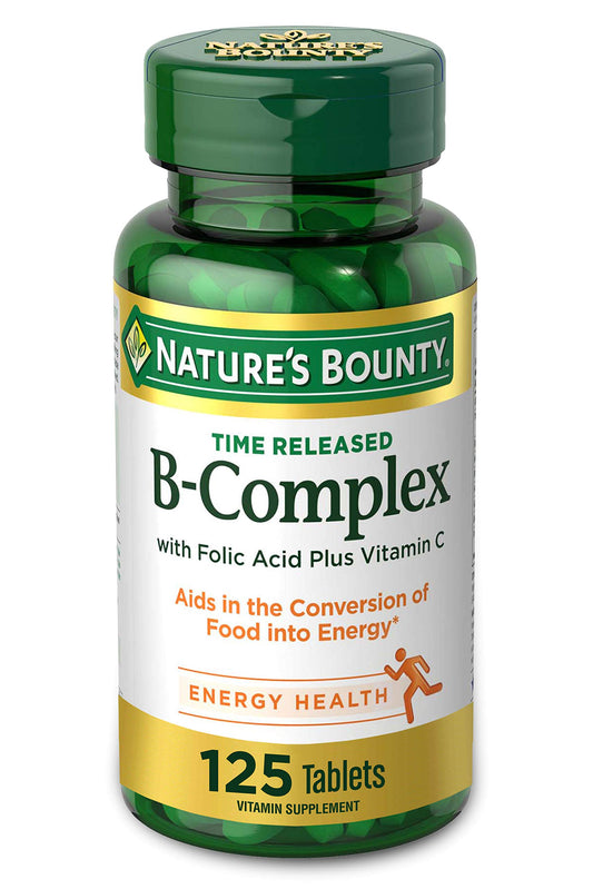 Nature's Bounty Vitamin B-Complex, Time Released Supplement with Folic Acid Plus Vitamin C, Supports Energy Metabolism and Nervous System Health, 125 Count