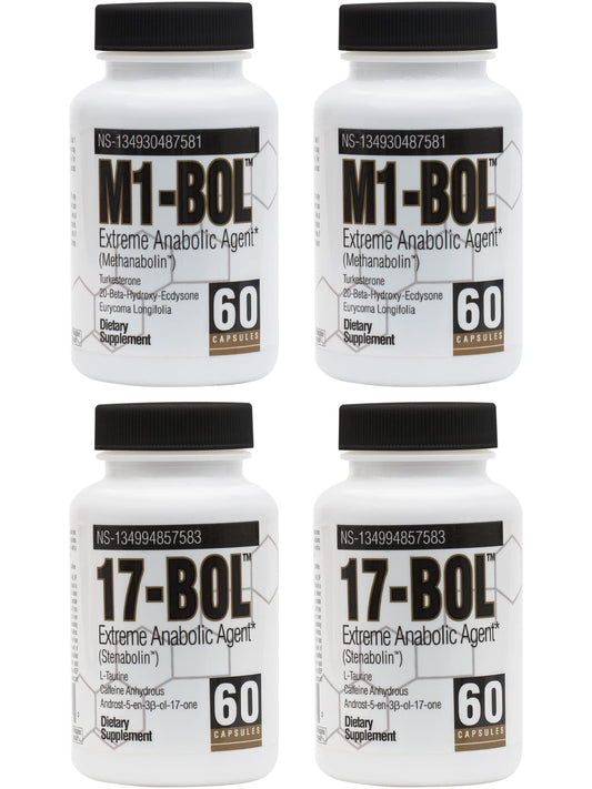 Avry Labs Mass Stack Anabolic Supplement Bundle, M1-BOL and 17-BOL Support Hardening, Cutting, Vascularity, Muscle Growth, Strength, and Mass, 2 Month Supply