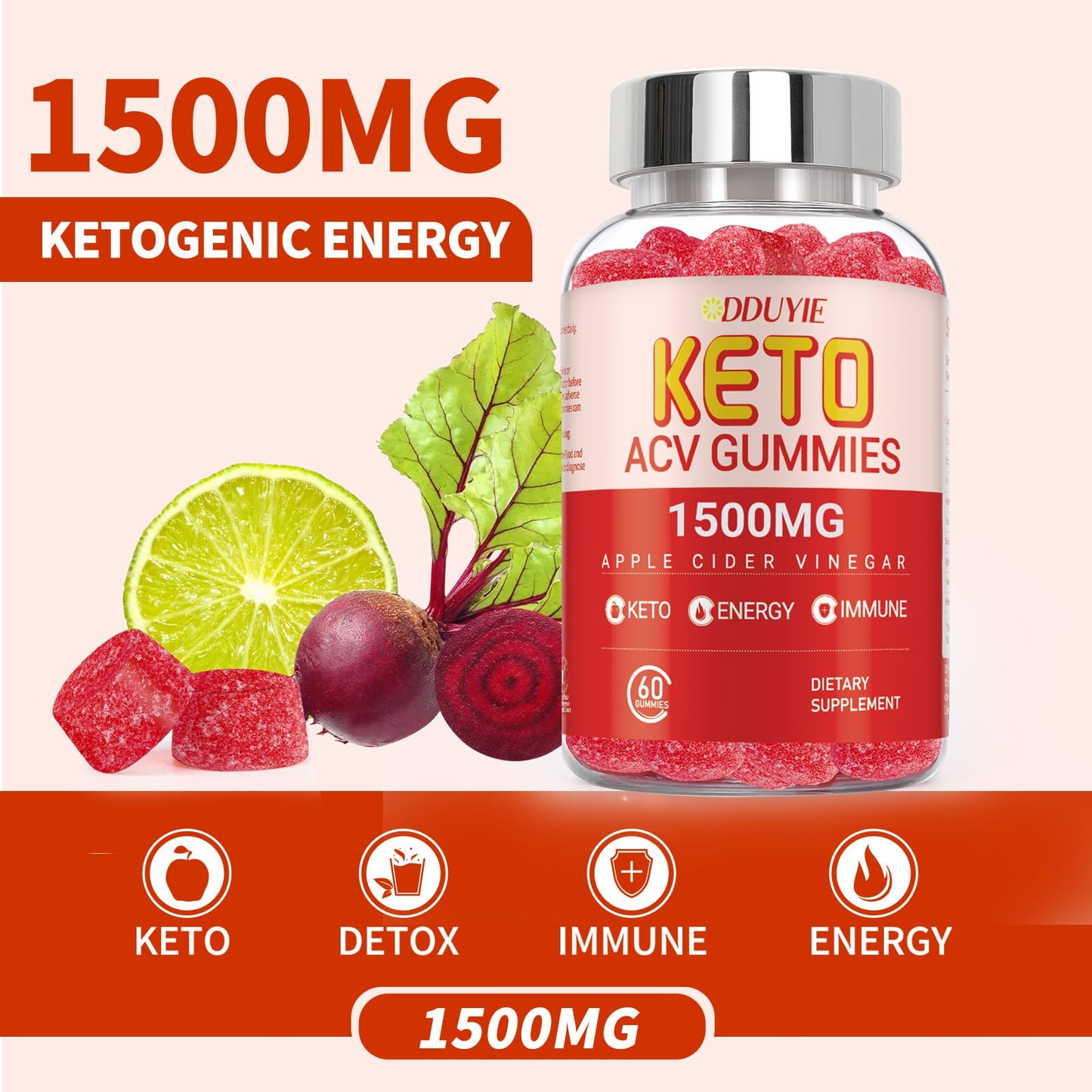 (3 Pack) Keto ACV Gummies Extreme of 1500MG, Gummies, Apple Cider Vinegar Formulated Along with Pomegranate Beet Juice Powder and B12, Vegan and Non GMO, 180 Gummys
