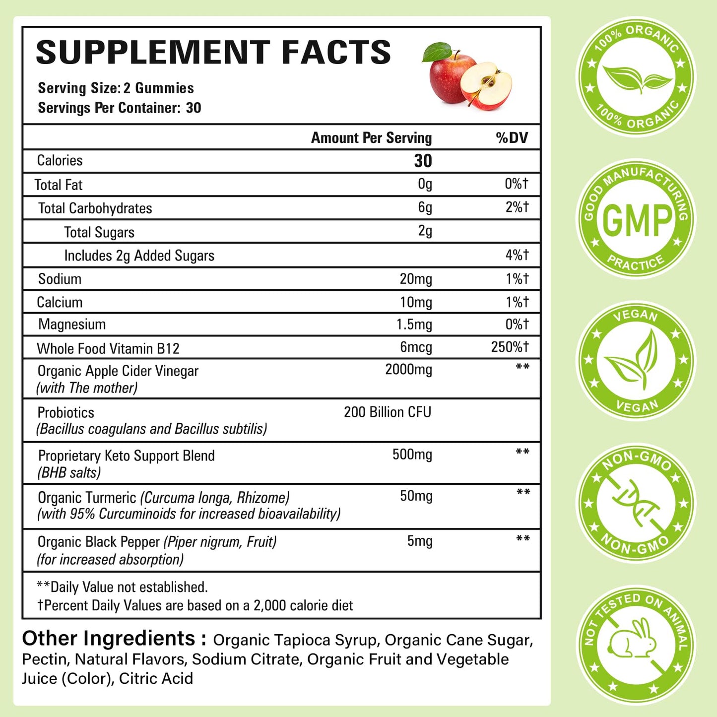Keto ACV Gummies Apple Cider Vinegar Gummies Max Strength Advanced 2000mg ACV Gummies with Probiotics & Vitamin B12, for Digestion, Metabolism, Cleanse & Detox Diet, 60 Count