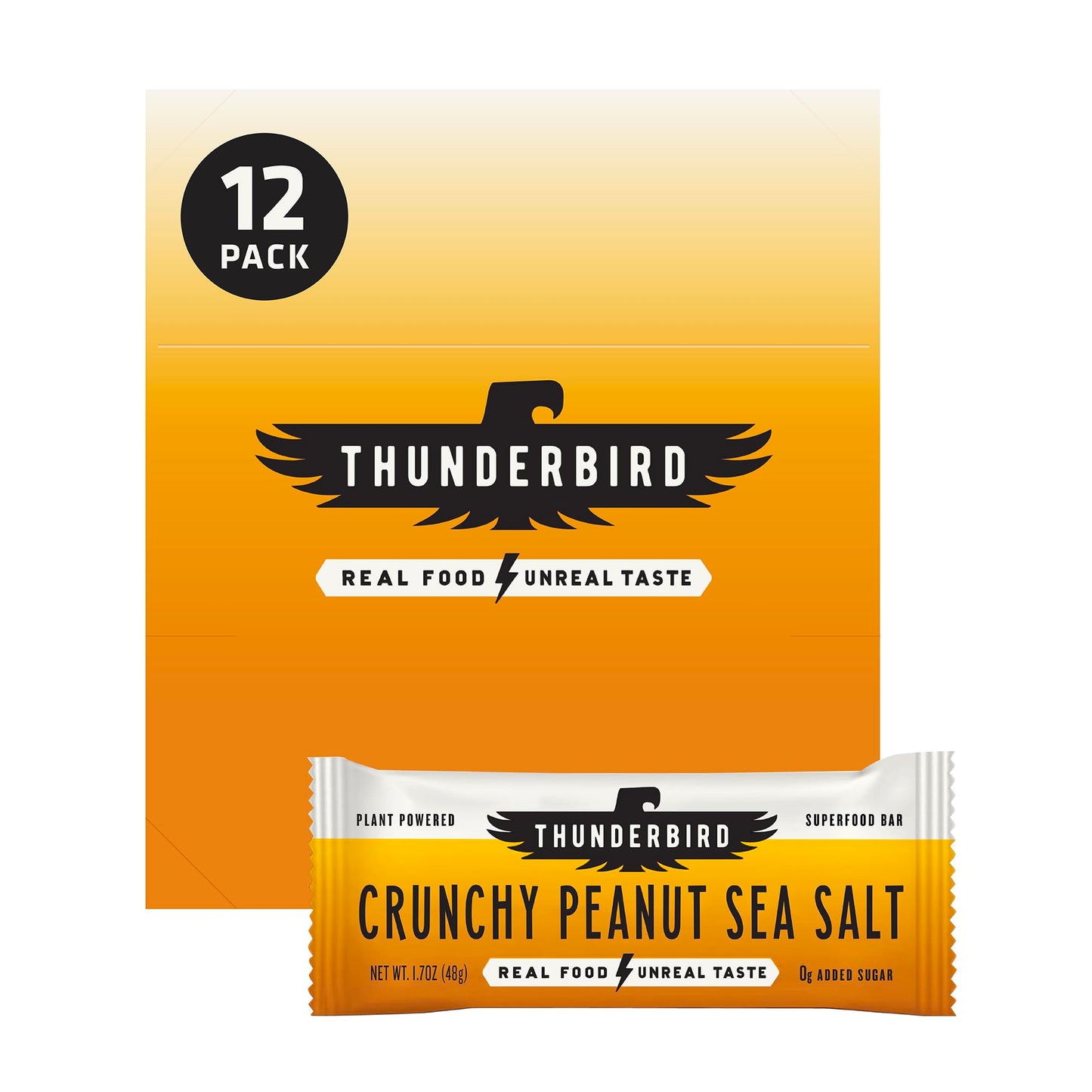 Thunderbird Bars Energy Snack, Gluten-Free with Protein, Healthy Real Food, Vegan Non-GMO, No Added Sugar, Crunchy Peanut Butter (12 Count, 1.7 oz. Bars)