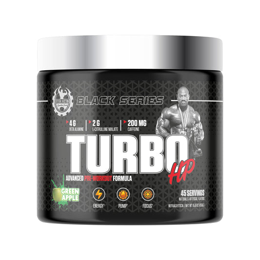 DEXTER JACKSON Black Series Turbo HP Pre Workout | Flavoured, Advanced Formula | Boost Energy and Performance | 45 Servings, 450 Gram (Regular, Green Apple)