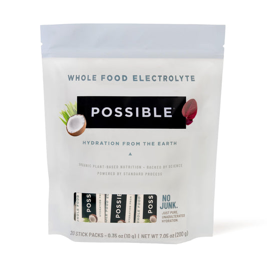 POSSIBLE Whole Food Electrolyte - Powder Drink Mix for Pre-Workout, Post-Workout & Everyday Hydration - Vegan, Plant-Based Wellness - Gluten-Free, USDA Organic - Clean Label - 20 Stick Packs