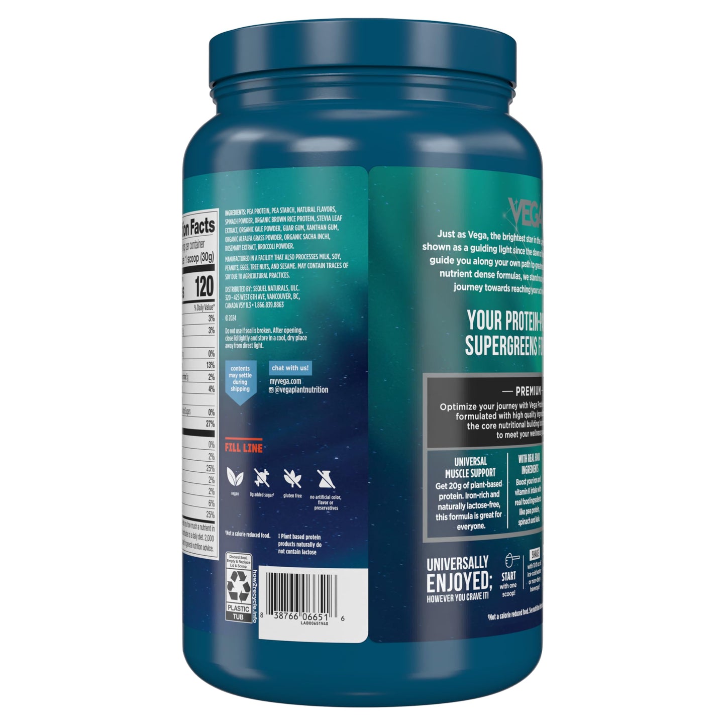 Vega Protein and Greens Protein Powder, Vanilla - 20g Plant Based Protein Plus Veggies, Vegan, Non GMO, Pea Protein for Women and Men, 1.7 lbs (Packaging May Vary)