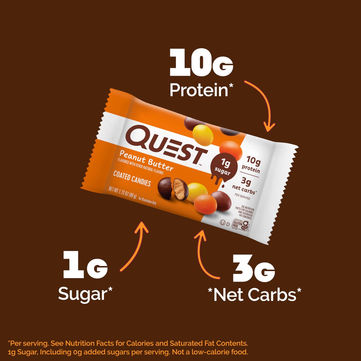 Quest Nutrition Coated Candies, Peanut Butter, 1g Sugar, 10g Protein, 4g Net Carbs, Gluten Free, Keto Friendly, 12 Count