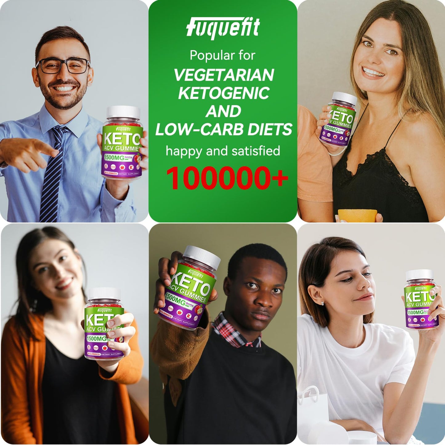 Fuquefit 1500mg Keto ACV Gummies - Advanced Formula Apple Cider Vinegar Gummies - with B6 & B12, Pomegranate & Beet Juice - Gluten-Free, Non-GMO, Gelatin Free, Vegan - 60 Count
