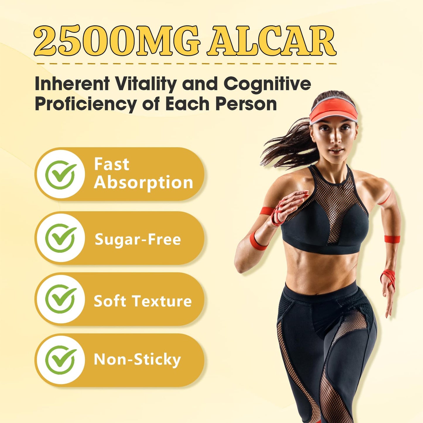 Sijigood Acetyl L-Carnitine Supplement, Natural Nutrition Supplement for Boost Energy, Immunity, Vegan, Orange Flavor, 60 Count