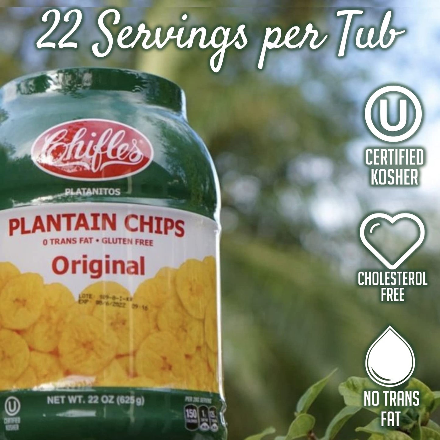 Chifles Original Plantain Chips 22oz Tub  Everyday Healthy Snack  Wholesome  Crunchy  More Satisfying than Potato Chips  Natural Gluten Free Nut Free Vegan Kosher  22 servings