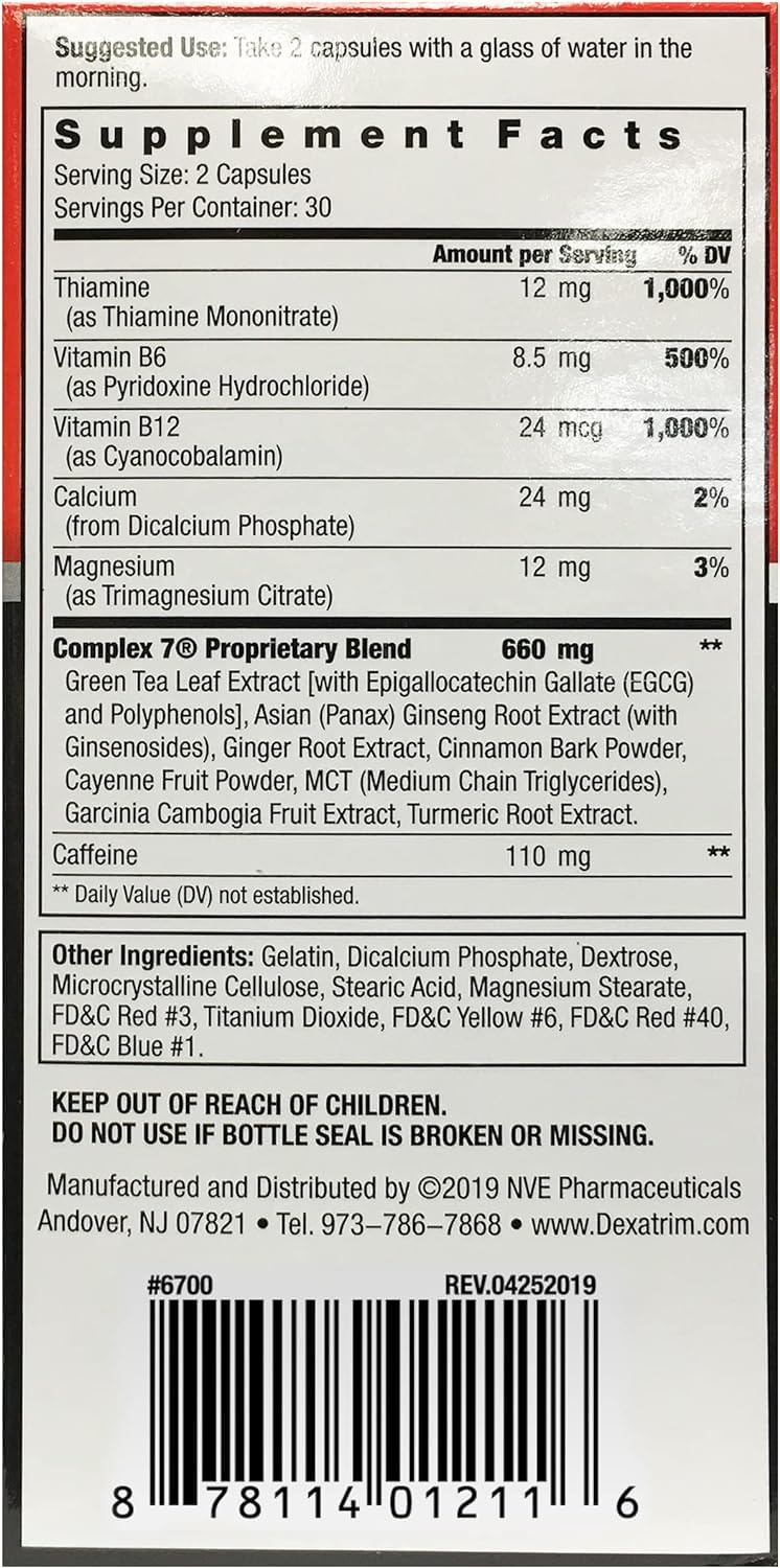Dexatrim Max Complex-7 | Lose Weight & Burn Fat w/Seven Healthy Ingredients Designed to Boost Energy & Reduce Hunger, Packed by Ilios, 60 Capsules, 3 Pack