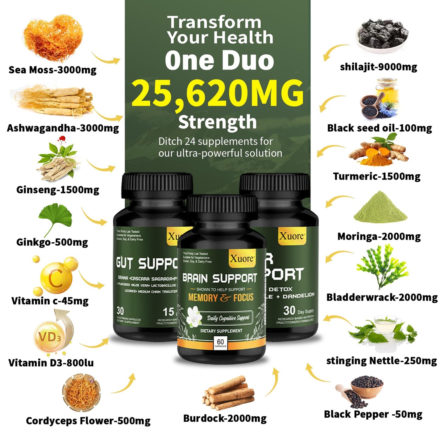 Liver Renew Cleanse Detox, Repair & Support， Gut and Colon Support - Advanced Gut Cleanse Detox， Brain Nootropic Brain Supplement for Men & Women ，All in one suppment.