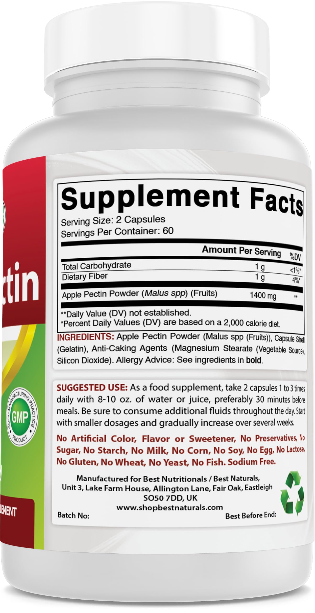 Best Naturals Apple Pectin 700 mg - Dietary Fiber - Intestinal Support - 120 Capsules (120 Count (Pack of 2))