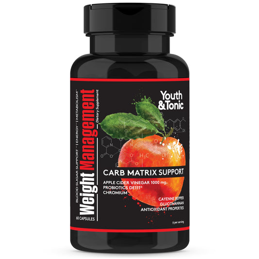 Youth & Tonic Weight Management Carb Matrix Support for Appetite Suppressant, Hunger Control, Metabolism Booster, Natural Detox & Gut Cleanse for Women & Men, 60 Pills w/ACV, Glucomannan, Chromium