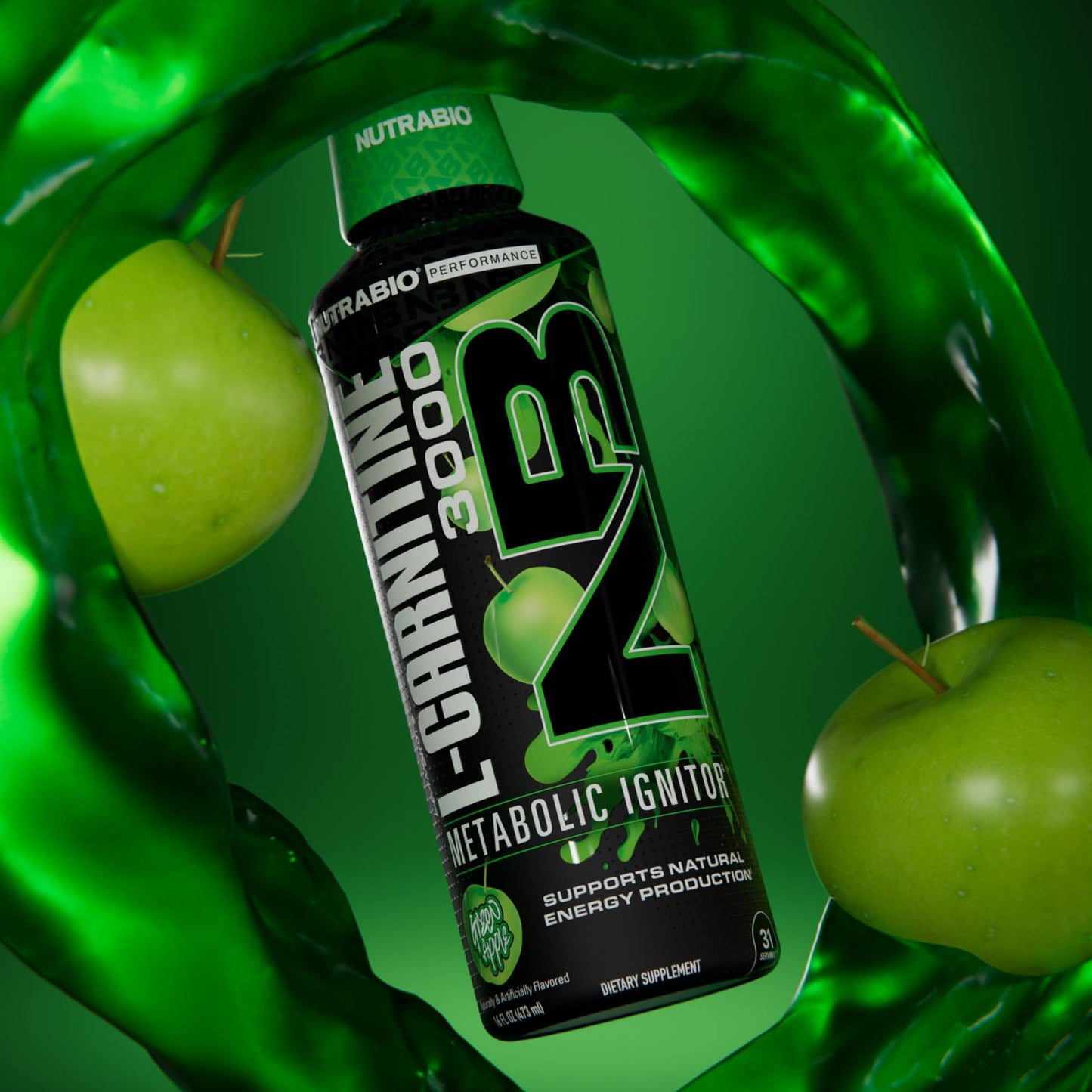 NutraBio - L-Carnitine Liquid Shots - 3000mg, (Green Apple) - 10mg of Vitamin B-5 - Zero Carbs & Sugars - Energy Production - Muscle Recovery