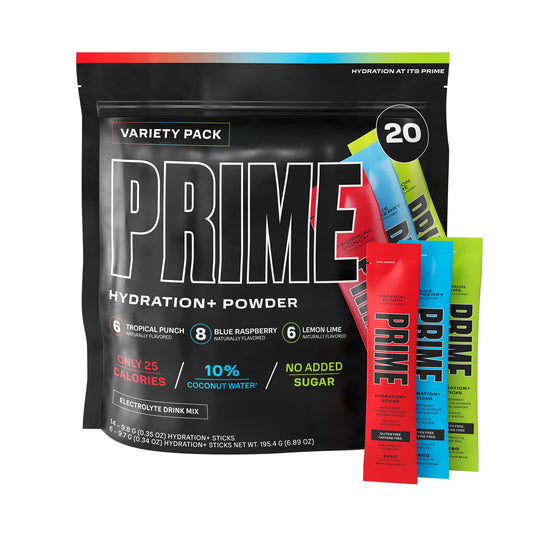 PRIME HYDRATION+ Sticks VARIETY PACK | Hydration Powder Single Serve | Electrolyte Powder On The Go | Low Sugar | Caffeine-Free | Vegan | 20 Sticks