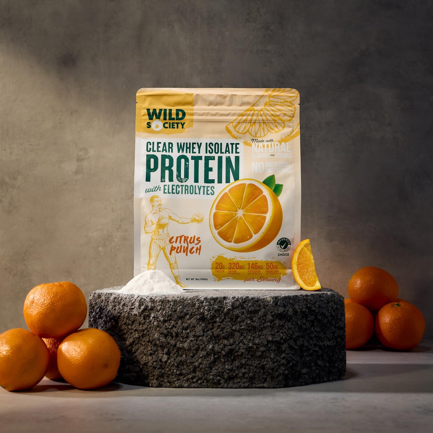 WILD SOCIETY - Premium Clear Whey Protein + Electrolytes - Refreshing Whey Protein Isolate Powder - 20g Protein, 0 Added Sugar, GMO-Free, Natural Flavors & Colors - Citrus Punch, 16 oz
