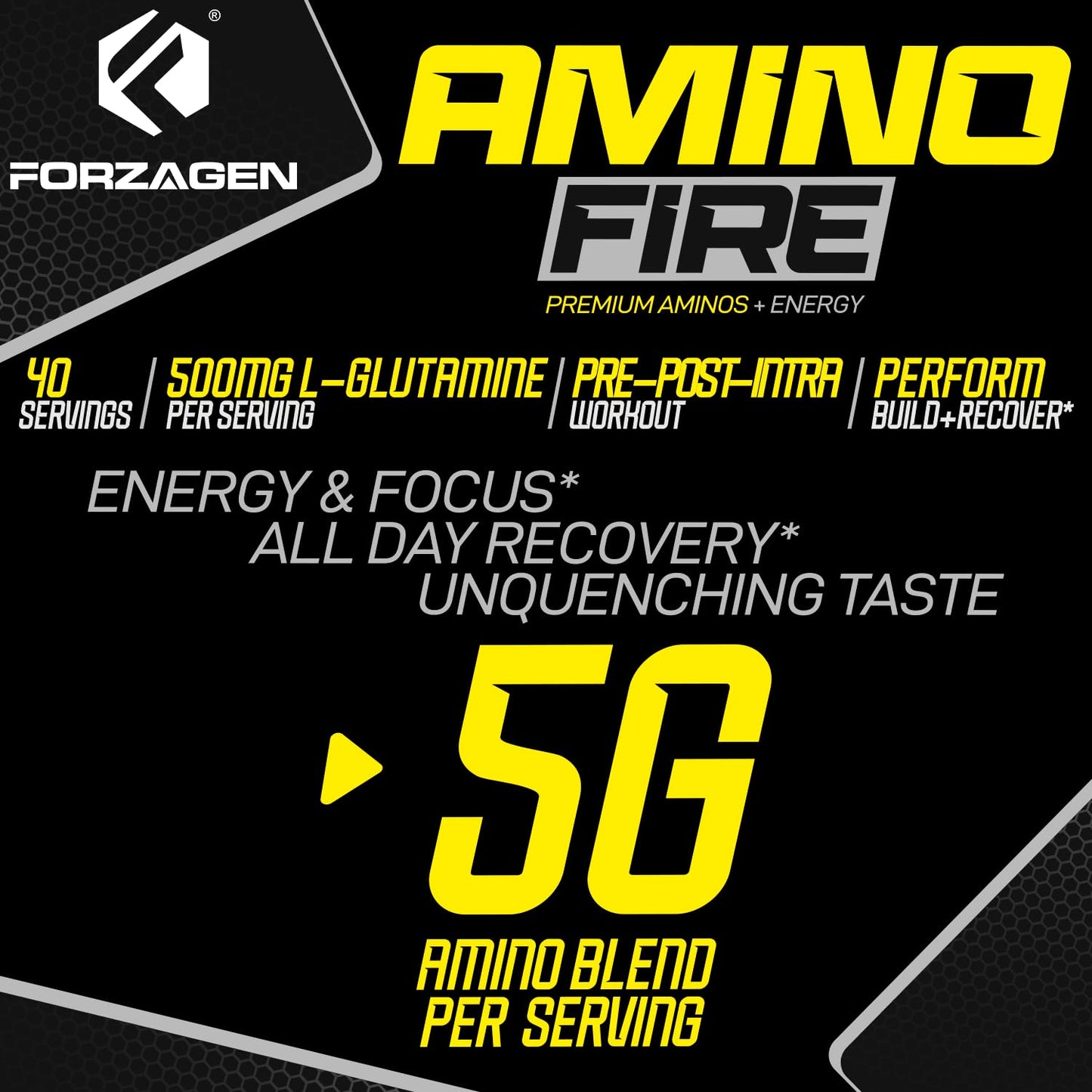 Forzagen Amino Fire | Essential Amino Energy Powder for Pre-Workout | BCAA Energy Boost & Muscle Recovery Drink Mix, Enhance Focus & Concentration, Dietary Supplement | Raspberry Ice Tea, 40 Servings