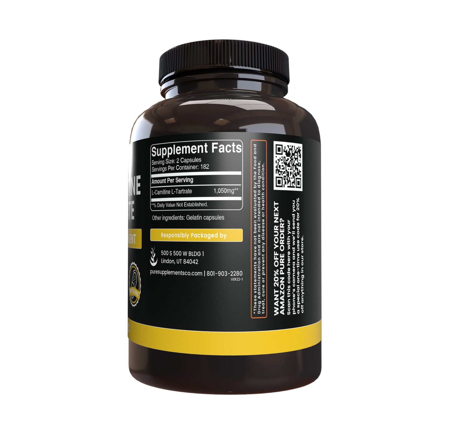 Pure Original Ingredients L-Carnitine Tartrate (365 Capsules) No Magnesium Or Rice Fillers, Always Pure, Lab Verified