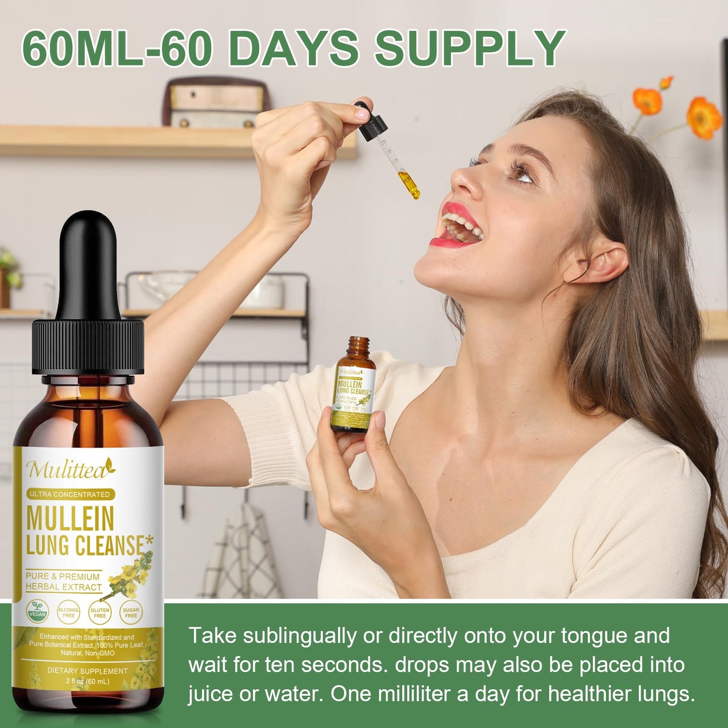 Mulittea Mullein Drops for Lungs-Herbal Extract Liquid-Mullein Leaf-Non-GMO, Vegetarian-Lung Cleanse-Respiratory Health Support-4 Fl Oz