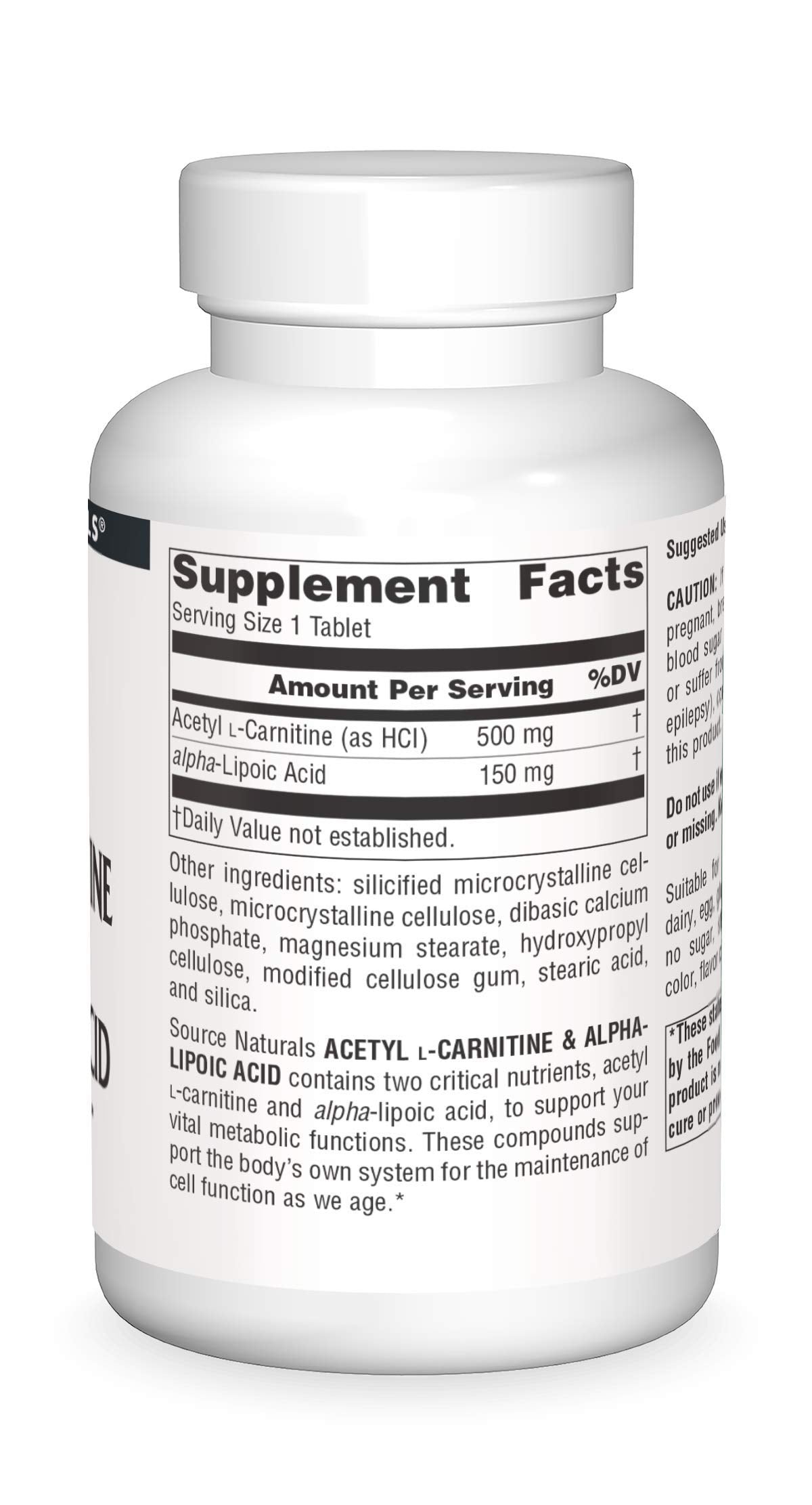 Source Naturals Acetyl L-Carnitine & Alpha-Lipoic Acid 650mg - 180 Tablets