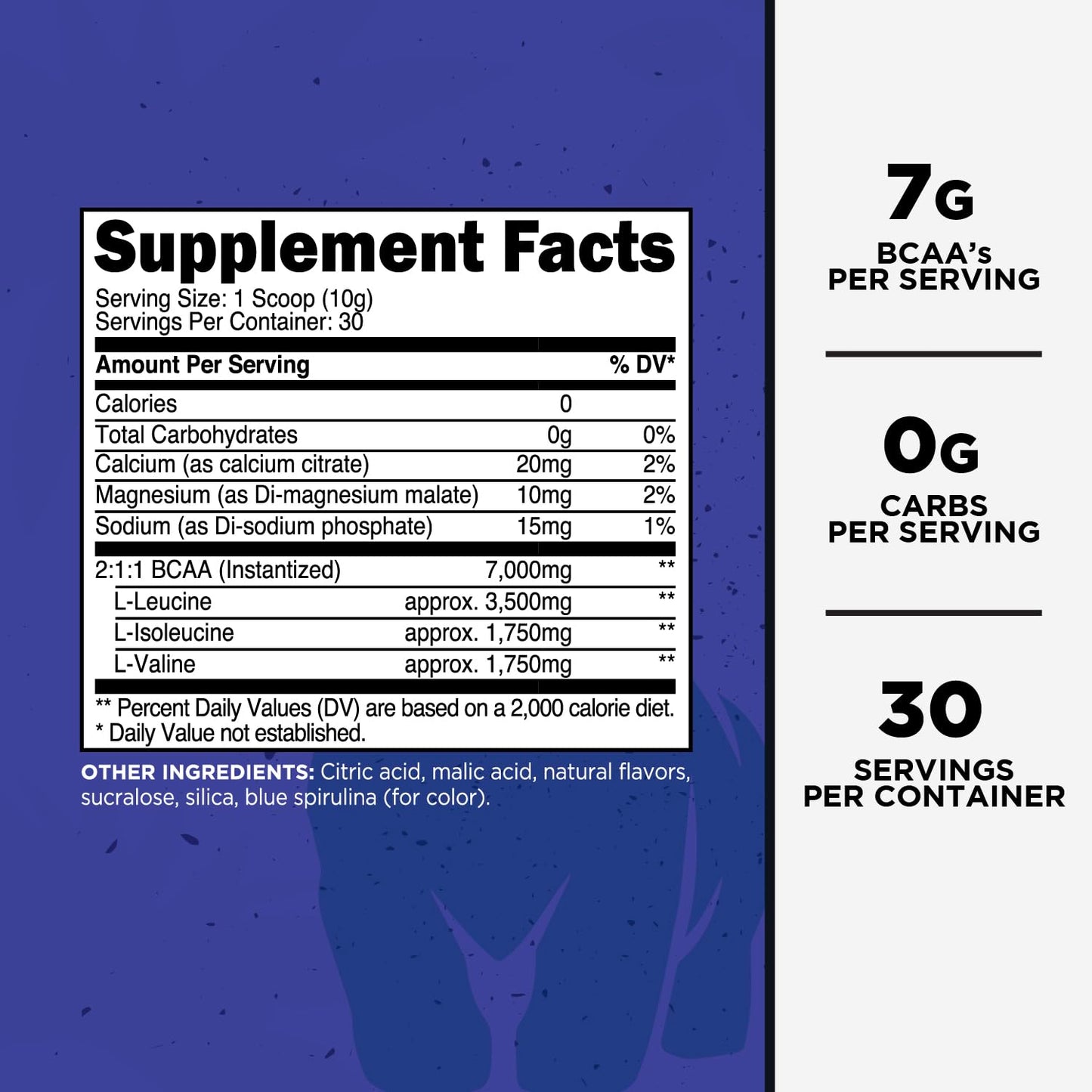 Primal BCAA Powder Blue Raz (30 SERV) (Blue Raspberry Flavored) - 0 g Carbs, 0 Calories, 7g BCAA Per Serving