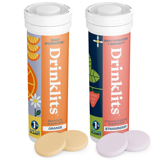 Drinklits Orange Daily Hydration Tablets + Strawberry Immunity Tablets (2) Tube Pack | Essential Electrolytes - Great Taste - Immune Support | 20 Servings (10 Tablets Per Tube)