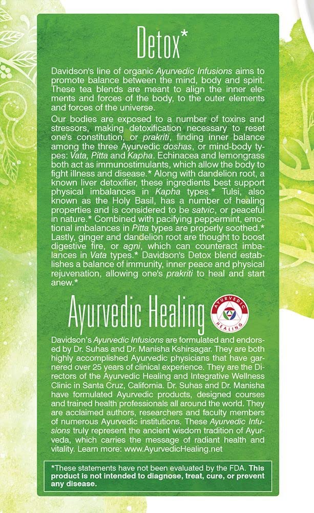 Davidson's Organics, Ayurvedic Infusions, Detox, 25-count Tea Bags, Pack of 6
