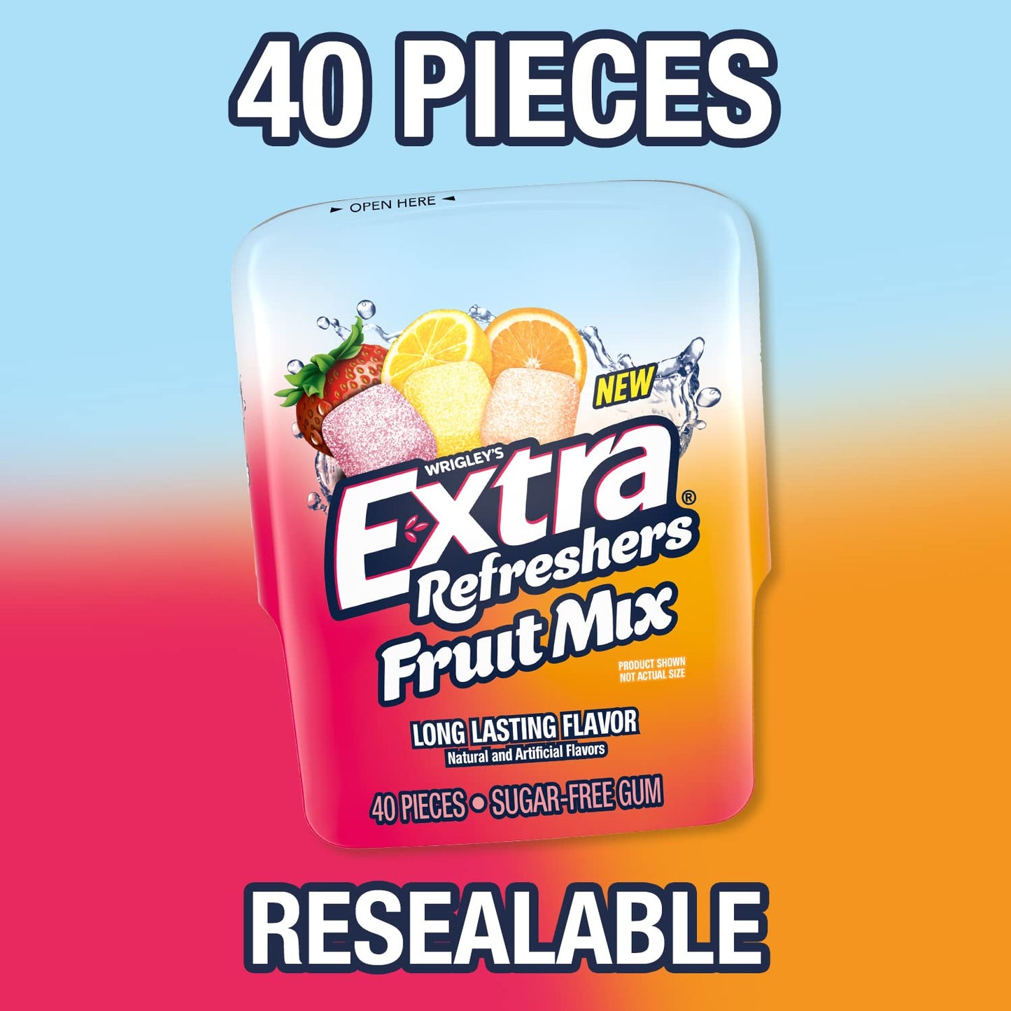 EXTRA Refreshers Fruit Mix Sugar Free Chewing Gum Bulk 40 Piece Bottle Pack of 6