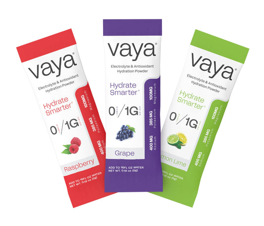 Vaya Zero Sugar Premium Hydration Electrolyte Powder | Variety Pack | 15 Stick Packs | 1G Carbs, 1,500MG Electrolytes, Vitamin C & Antioxidants | 3 Flavors | Raspberry, Grape & Lemon Lime