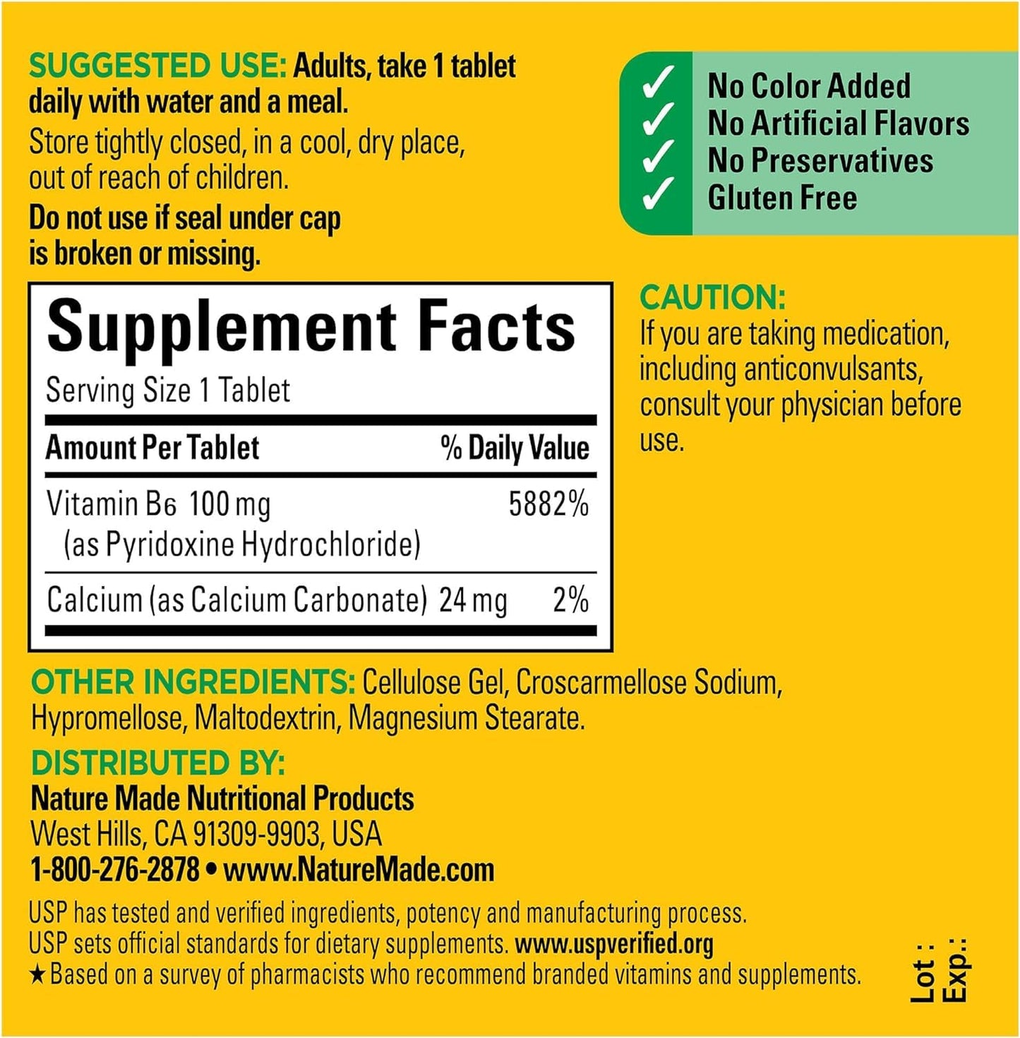 Nature Made Vitamin B-6 100 Mg, Tablets, 100-Count (Pack of 2)
