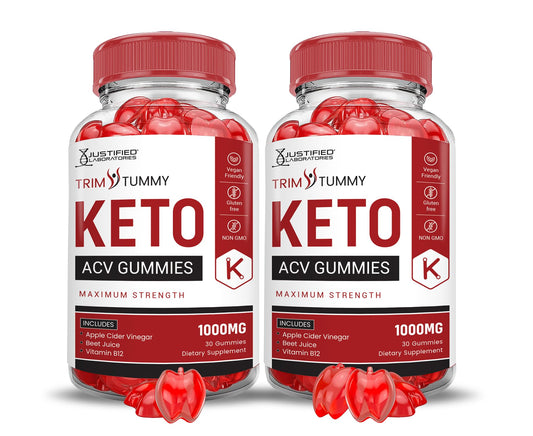 (2 Pack) Trim Tummy Keto ACV Gummies Advanced Formula 1000MG Trim Tummy Keto Gummies Apple Cider Vinegar Formulated with Pomegranate Beet Juice Powder B12 Vegan Non GMO 120 Gummys