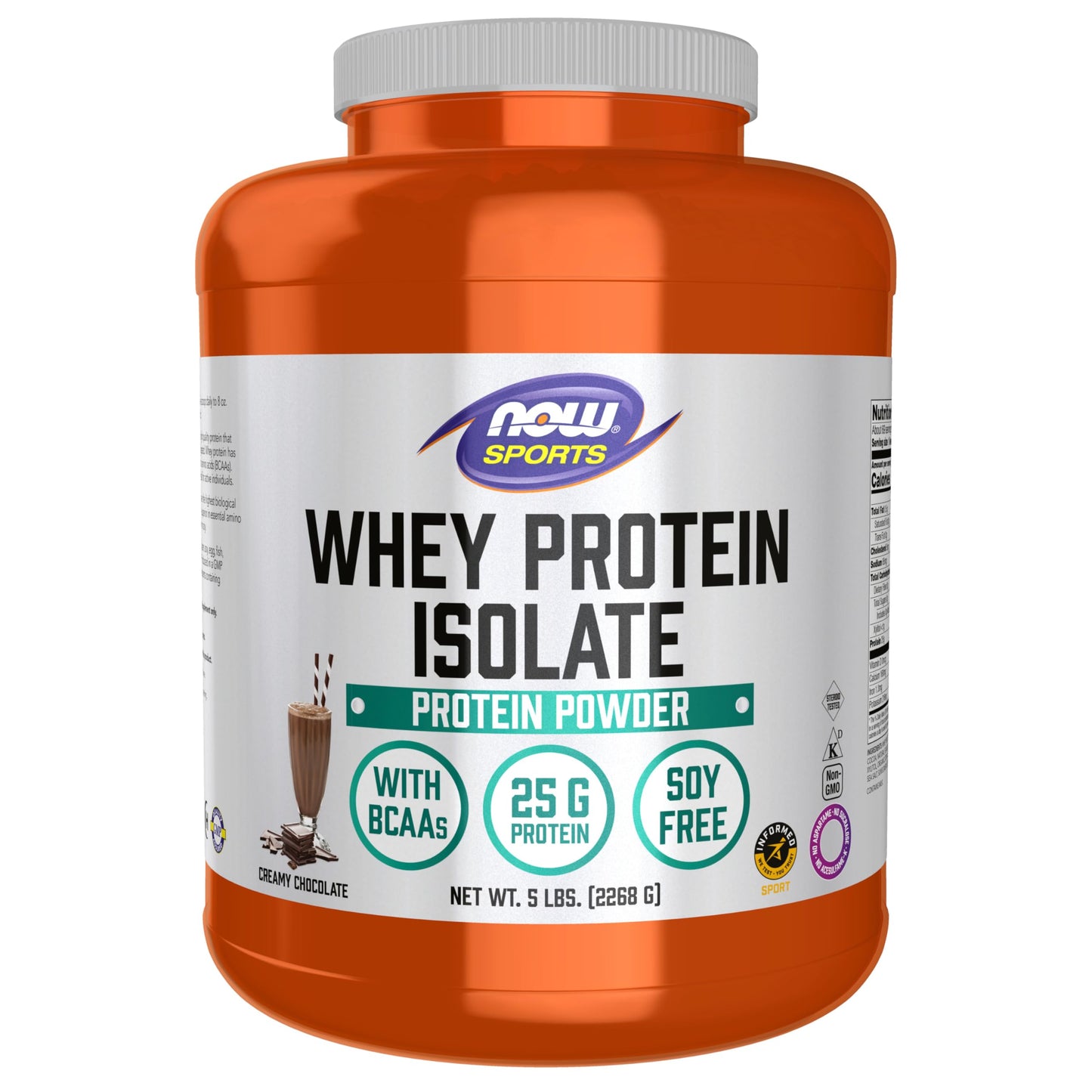 NOW Foods Sports Nutrition, Whey Protein Isolate, 25 G With BCAAs, Creamy Chocolate Powder, 5-Pound