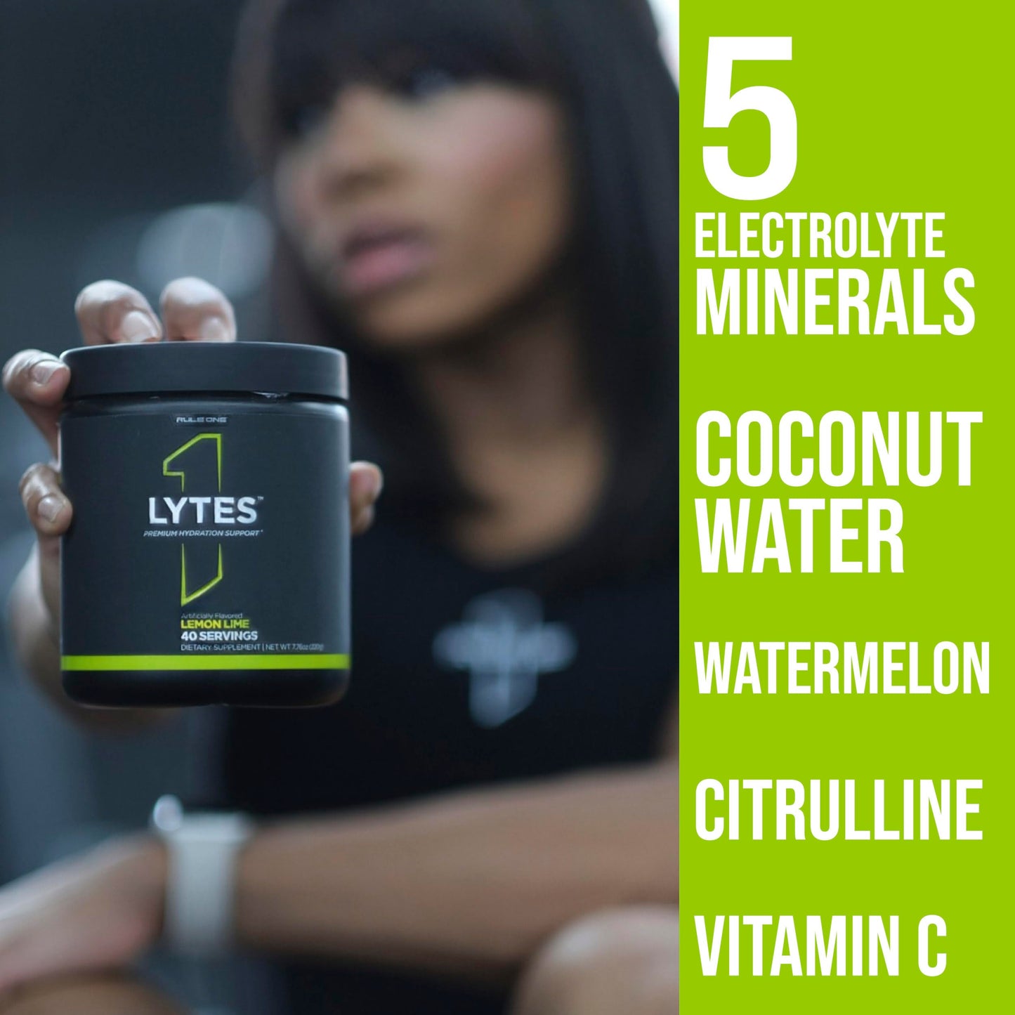 Rule 1 Lytes - Hydration Support Mix Featuring 5 Electrolyte Minerals Enhanced with Citrulline, Coconut Water, and Watermelon Powders, Plus Antioxidant Vitamin C (30 Servings, Lemon Lime)
