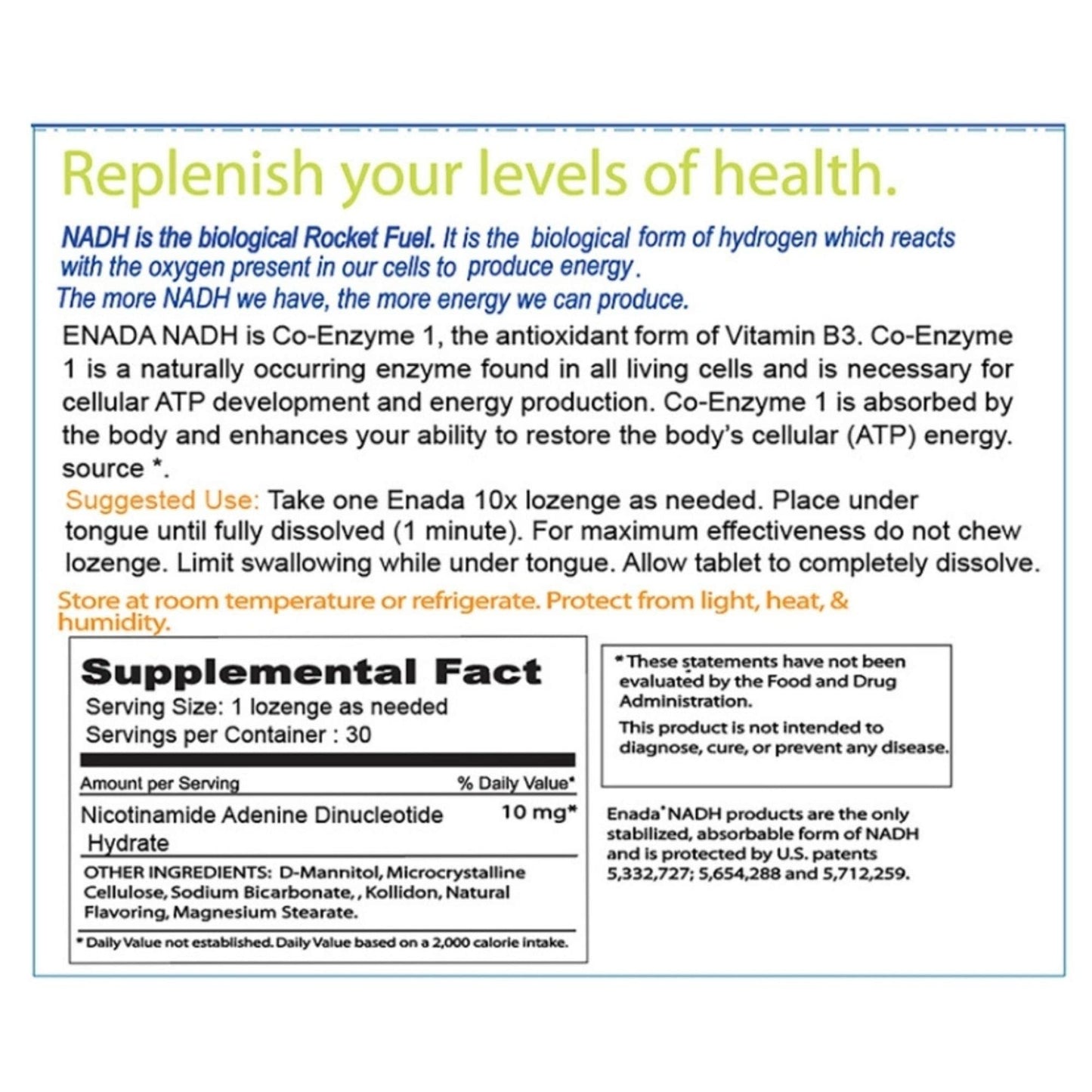 ENADA 10X NADH Supplement with Fast Acting Formula for Active Lifestyle | Natural Energy Booster Great for Jet Lag, Athletic Performance & Studying | Improves Stamina and Mental Clarity | 30 Lozenge