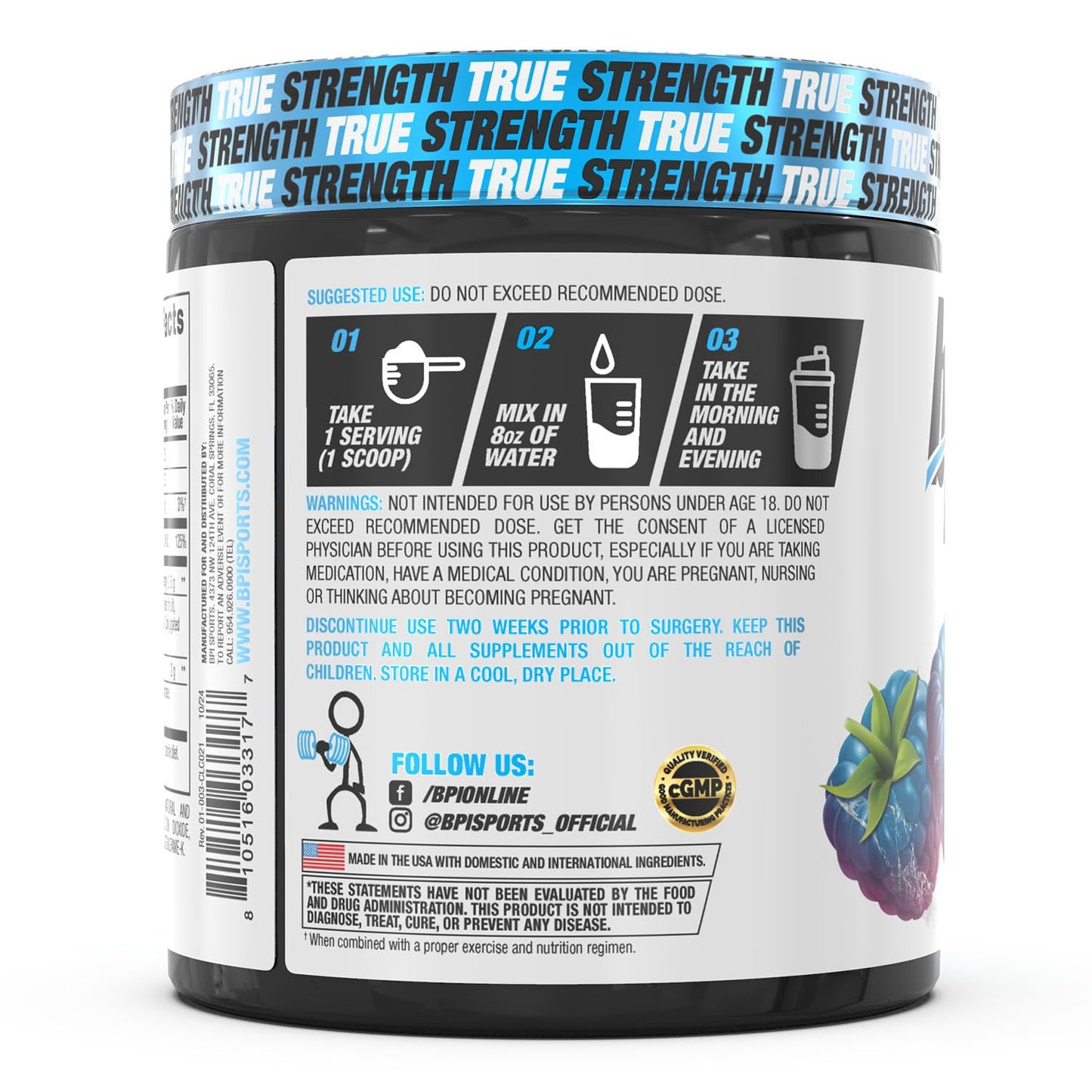 BPI Sports CLA + Carnitine - Conjugated Linoleic Acid - Weight Loss Formula - Metabolism, Performance, Lean Muscle - Caffeine Free - for Men & Women - Blue Raspberry - 50 Servings - 12.34 oz.