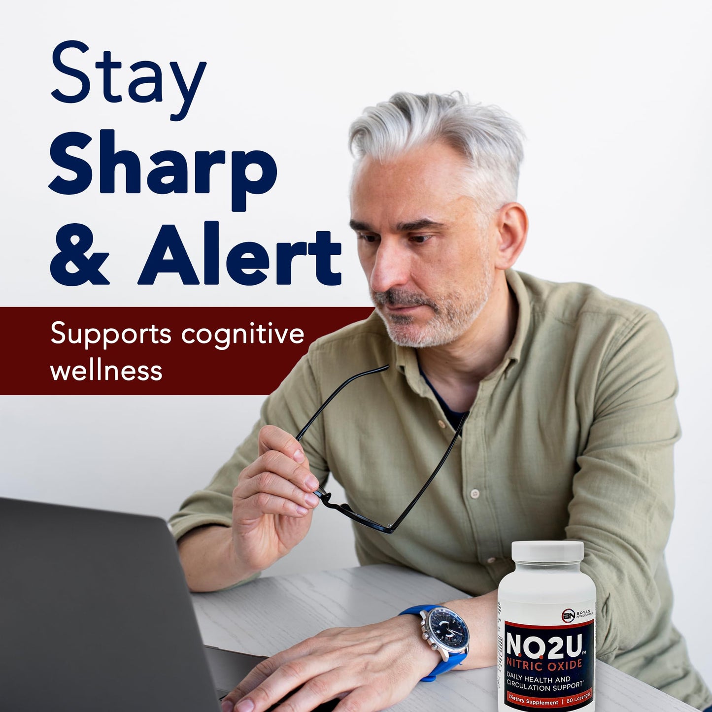 NO2U Bryan NITRICEUTICALS - Natural Nitric Oxide Supplements for Men & Women - Promotes Blood Circulation, Oxygen & Nutrient Delivery, Daily Wellness Support - No Gluten or Dairy - 60 Vegan Lozenges