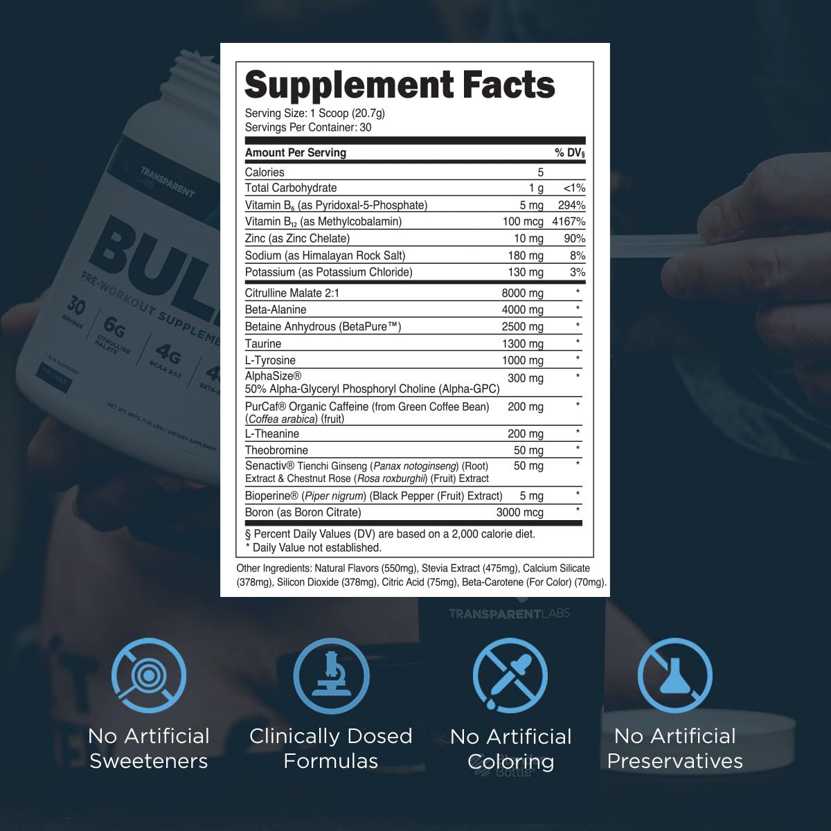 Transparent Labs Bulk Pre Workout Powder - Naturally Sweetened Advanced Pre-Workout Formula for Muscle Building and Strength - 30 Servings, Peach Mango