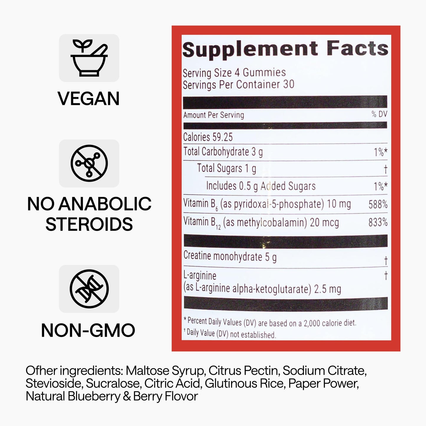 Creatine Gummies 5g with B6 & B12 - Muscle Growth & Recovery Support - Chewable Creatine Monohydrate for Men & Women - 120 Tasty Gummy Supplements