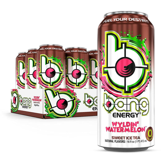 Bang | Potent Brain & Body Fuel - Creatine, EAA Aminos, Ultra CoQ10; Pre and Post Workout; Sugar Free, Zero Calories; Energy & Performance | Wyldin' Wateremelon Sweet Ice Tea, (12) Cans