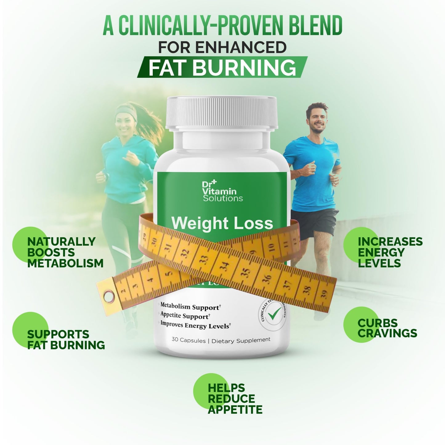 DR VITAMIN SOLUTIONS Weight Loss - Fat Burner & Appetite Support with Guarana, Green Tea, and Garcinia - 30 Tablets (1 Bottle, 30 Tablets)