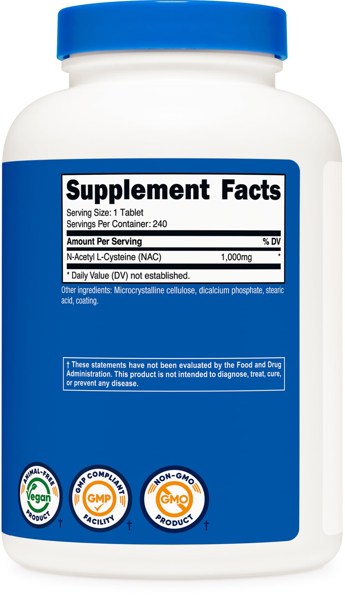 Nutricost N-Acetyl L-Cysteine (NAC) 1000 mg, 240 Vegan Tablets - GMO Free, Gluten Free, Vegetarian Supplement