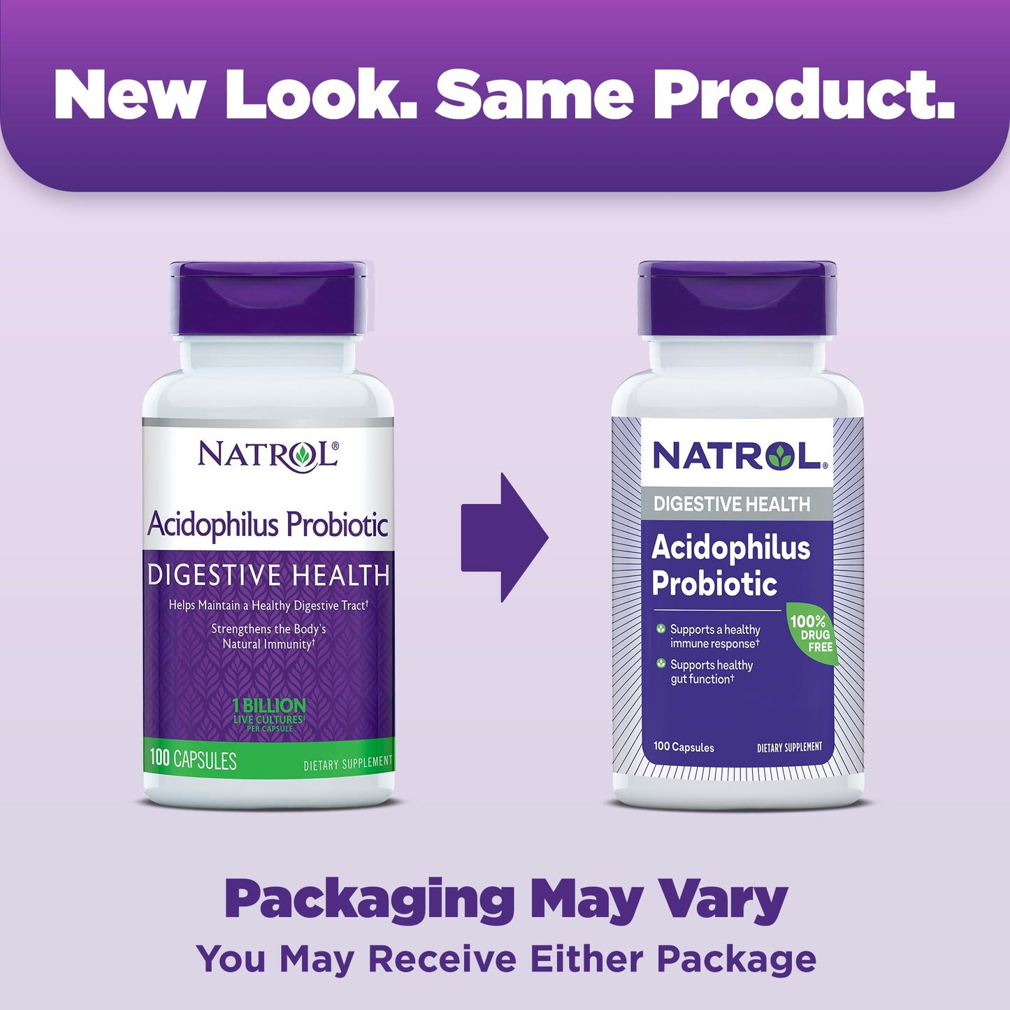 Natrol Acidophilus Probiotic 100 mg, Dietary Supplement for Healthy Gut Function, Digestive Health Capsules for Adults, 100 Capsules, Up to a 33 Day Supply