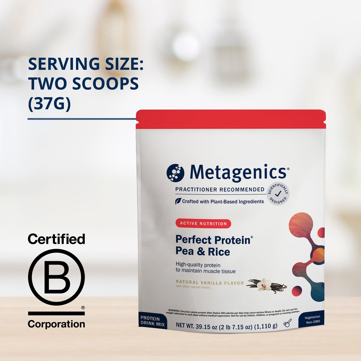 Metagenics Perfect Protein Pea & Rice - Featuring OptiProtein, a Balanced Combination of Proprietary Pea and Rice Protein with Added BCAAs - Vanilla Flavor - 30 Servings - 39.15 Oz