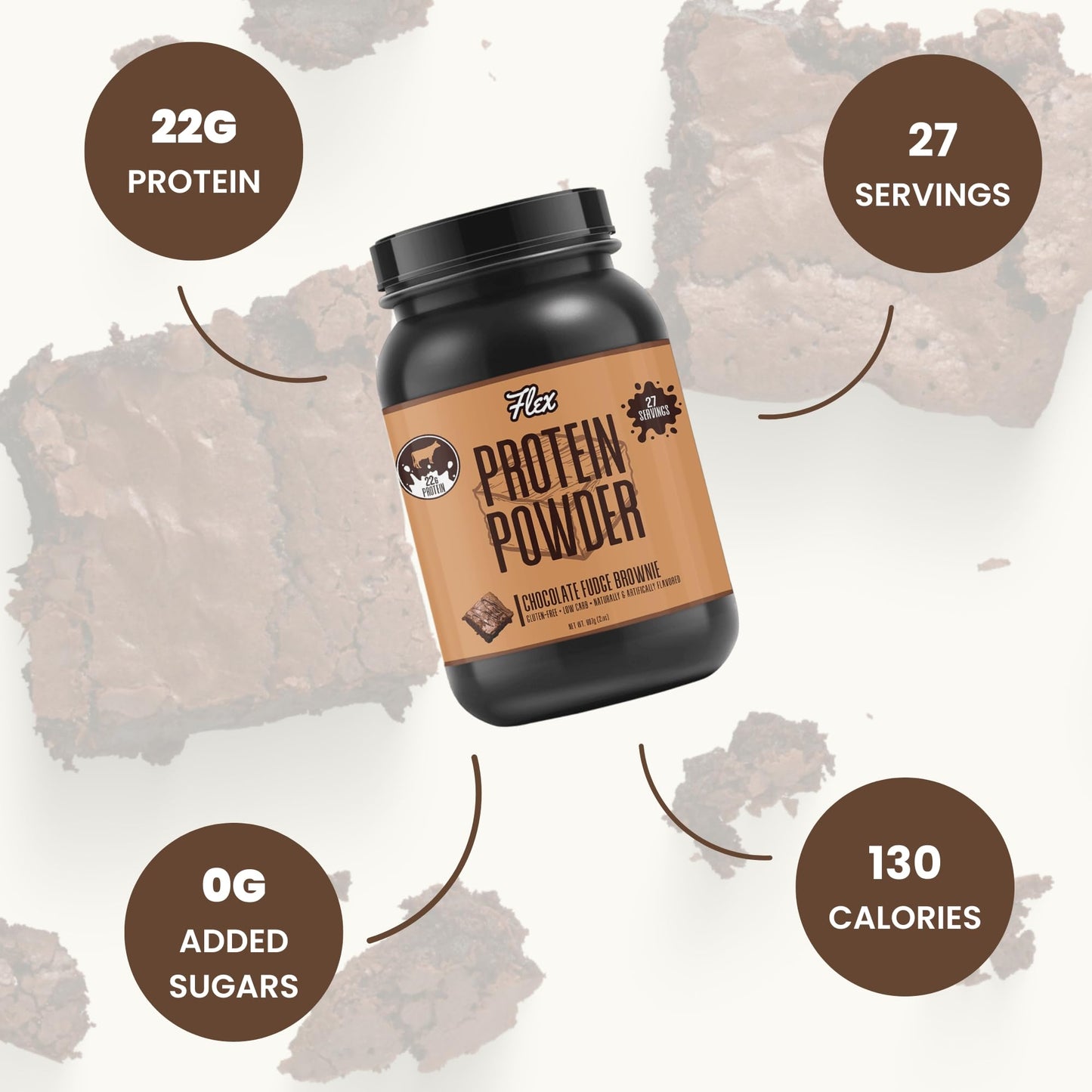 Flexible Dieting Lifestyle Whey Protein Powder, Chocolate Fudge Brownie | Low Net Carbs, Gluten Free, No Sugar Added | 2 Lb - 27 Servings