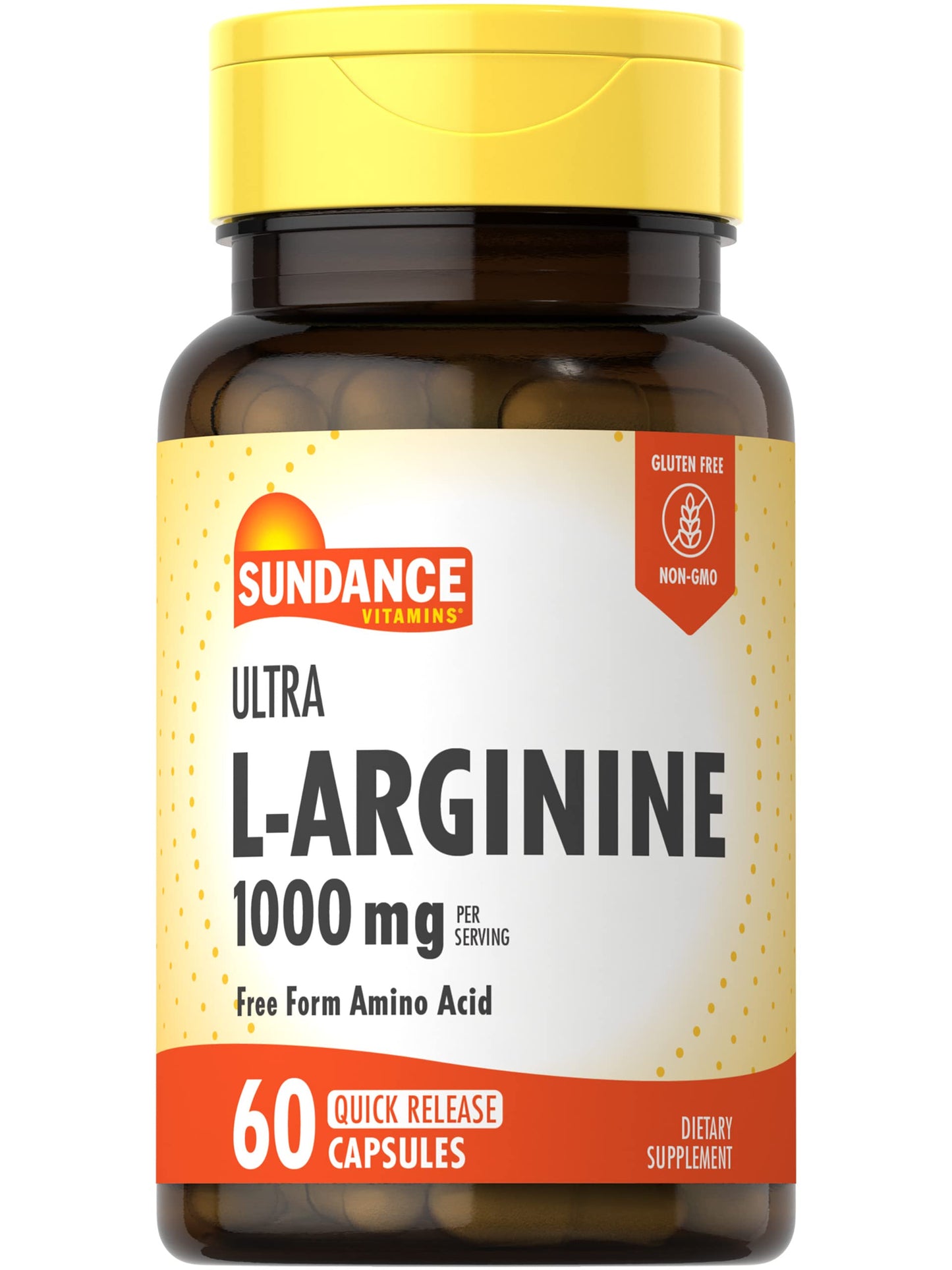 Sundance L-Arginine 1000mg Capsules | 60 Count | Free Form Amino Acid Supplement | Non-GMO and Gluten Free Supplement