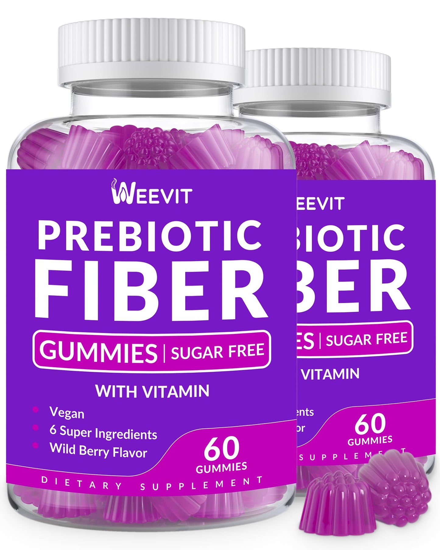 WEEVIT Prebiotic Fiber Gummies for Adults - Zero Sugar Added- 8g Fiber Supplement with Prebiotic Digestive Blend for Fulfill, Metabolism, Gut & Digestive