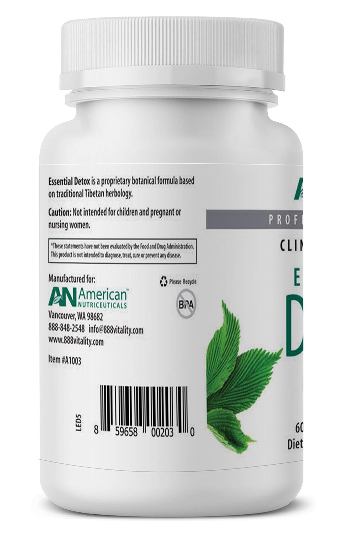 American Nutriceuticals - Essential Detox - 60 Vegetarian Capsules - Professionally Formulated Whole Body Detox - Naturally Cleanse, Purify & Renew - Highly Effective Detox