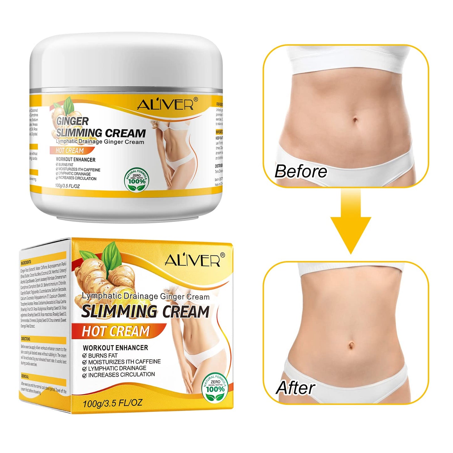 2PCS VOGSIG Ginger Slimming Cream - Anti Cellulite, Fat Burning, Tightening & Moisturizing, 1oz each
